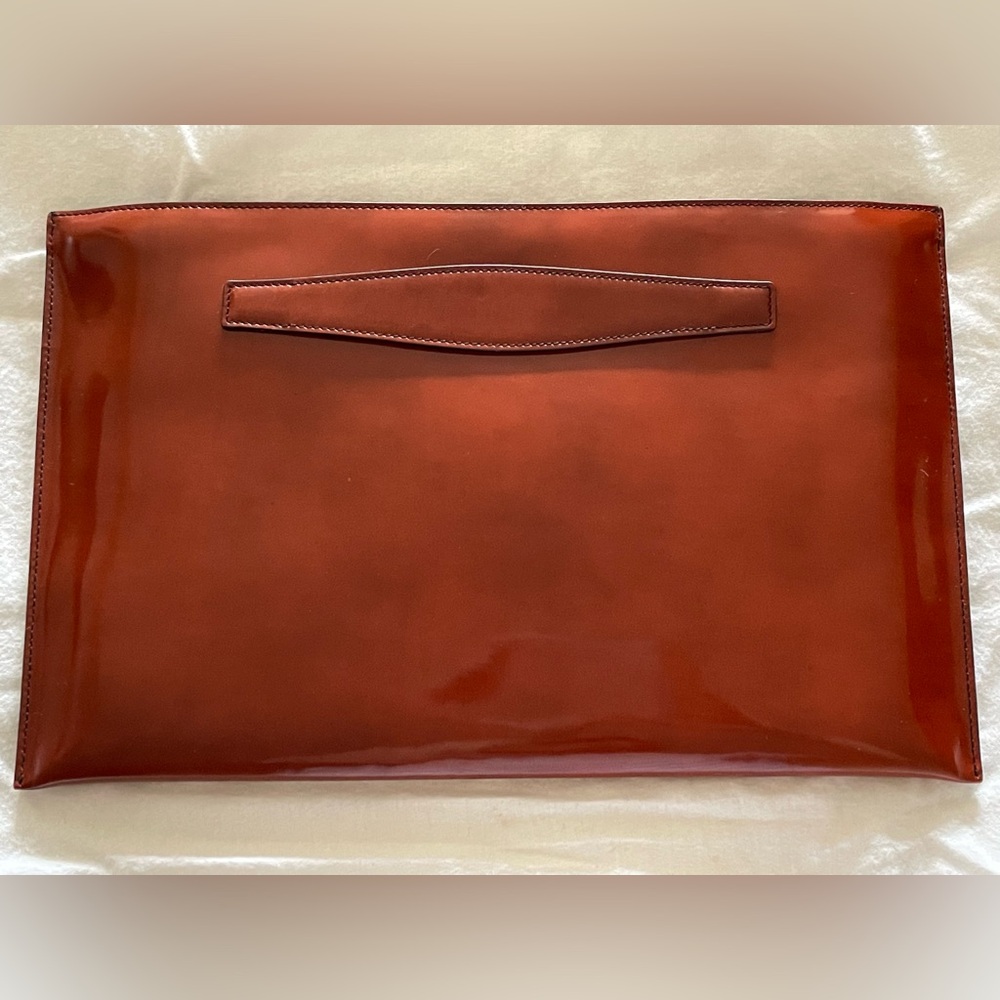 PRADA Brushed Leather Zip Clutch Bag w/Laser Cut Flowers, Caramel, NEW - Picture 2 of 16